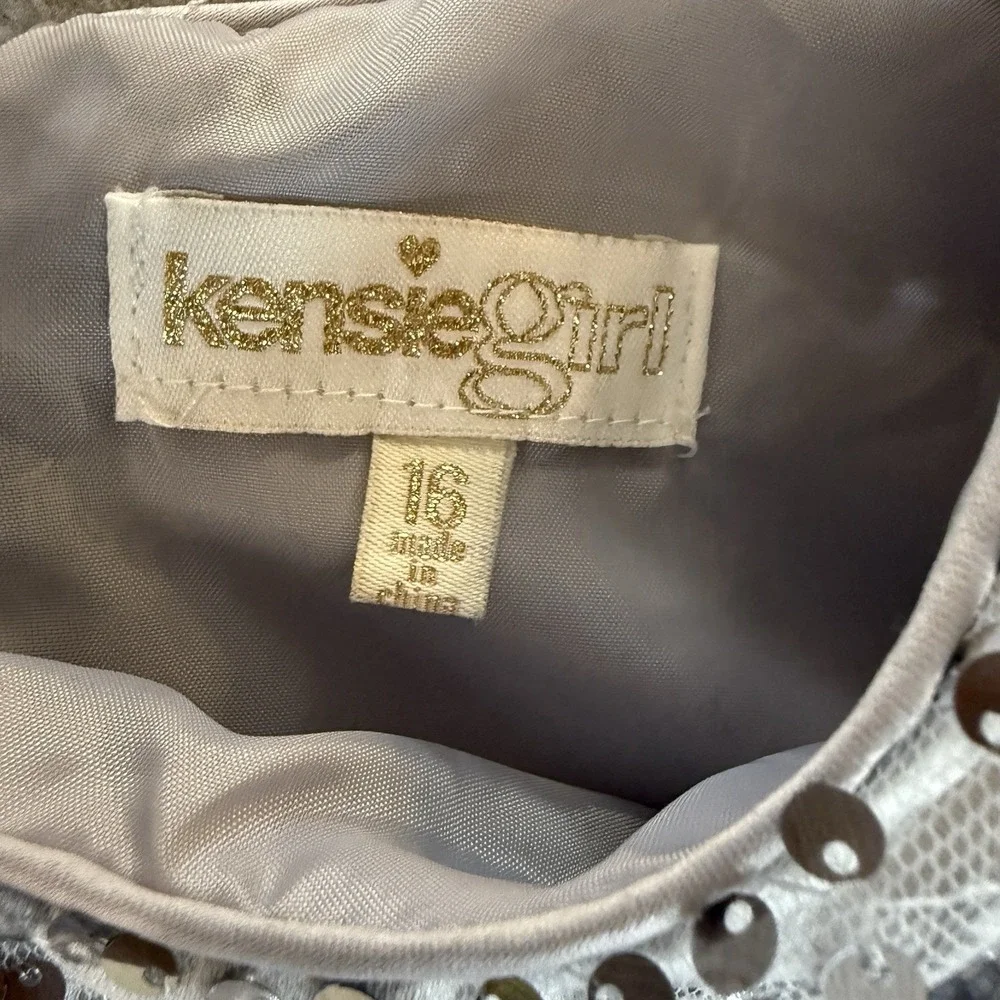 NWT Kensie Girl Silver Sequin Party Dress Girls 16 Long Sleeve Holiday Formal